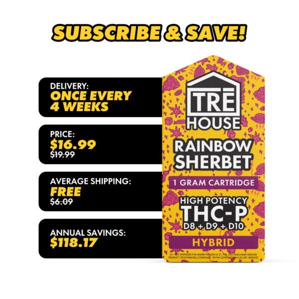 THC-P Cartridge + D8 + D9 + D10 – Rainbow Sherbet – Hybrid 1g - Image 2